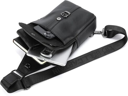 BULLCAPTAIN Men's Leather Samll Crossbody Backpack Sling Chest Bag for Hiking Travel in Saudi Arabia