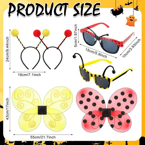 10 Pcs Halloween Bee and Ladybug Costume Set for Adults Include Tutu Skirt Wings Headband Glasses Knee High Socks for Women Bug Insect Party Halloween Cosplay Ladybug Bee Accessories in Saudi Arabia