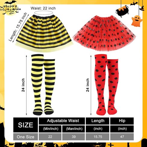 10 Pcs Halloween Bee and Ladybug Costume Set for Adults Include Tutu Skirt Wings Headband Glasses Knee High Socks for Women Bug Insect Party Halloween Cosplay Ladybug Bee Accessories in Saudi Arabia