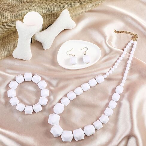 Tondiamo 6 Pcs Halloween Cave Women Costume Accessories Set, White African Beads Acrylic Necklace Earrings Bracelet Jewelry Set, Bone Hair Clips and Inflatable Wooden Stick for Cosplay Party in Saudi Arabia