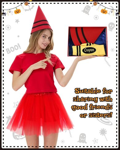 Mepase 8 Set Crayon Costumes for Group, Tutu Skirt Gnome Hat Socks for Women Crayon Halloween Party Team Costume Cool Tutu Skirt in Saudi Arabia