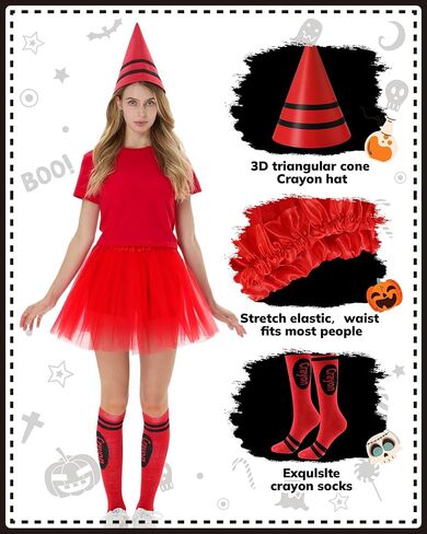 Mepase 8 Set Crayon Costumes for Group, Tutu Skirt Gnome Hat Socks for Women Crayon Halloween Party Team Costume Cool Tutu Skirt in Saudi Arabia