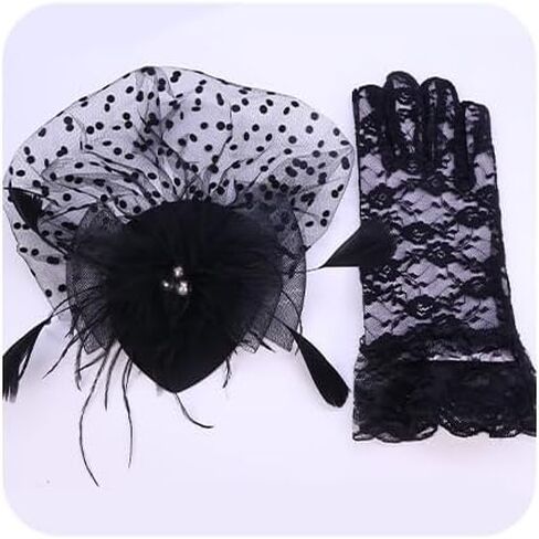 1920s Accessories Set for Women Flapper Costume – Lace & Mesh Vintage Gatsby Headband, Gloves in Saudi Arabia