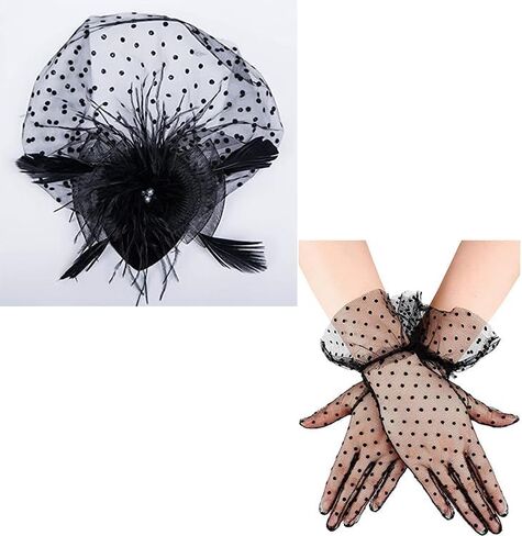 1920s Accessories Set for Women Flapper Costume – Lace & Mesh Vintage Gatsby Headband, Gloves in Saudi Arabia