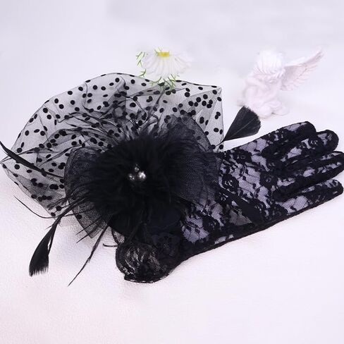 1920s Accessories Set for Women Flapper Costume – Lace & Mesh Vintage Gatsby Headband, Gloves in Saudi Arabia
