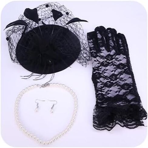 1920s Accessories Set for Women Flapper Costume – Lace & Mesh Vintage Gatsby Headband, Gloves in Saudi Arabia