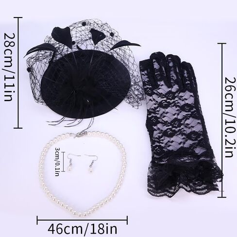 1920s Accessories Set for Women Flapper Costume – Lace & Mesh Vintage Gatsby Headband, Gloves in Saudi Arabia