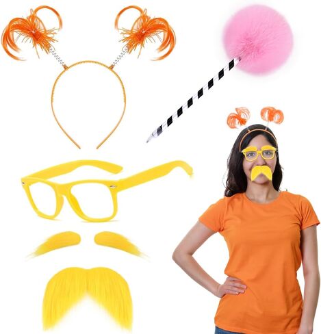 Halloween Women Orange Costume Include Headband Yellow Mustache and Eyebrows for Book Character Cosplay in Saudi Arabia