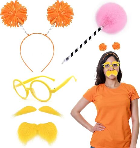 Halloween Women Orange Costume Include Headband Yellow Mustache and Eyebrows for Book Character Cosplay in Saudi Arabia