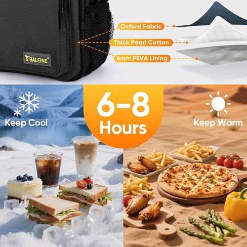 BALEINE Lunch Bag, Insulated Lunch Bag for Men, Leakproof Cooler Bag with Adjustable Shoulder Strap for Office Work Picnic, Freezable Lunch Box for Men Women (Small, Black) in Kuwait