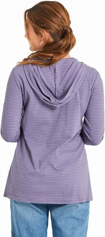 Life is Good Women's Pet Paw Heart LS Striped Hooded Tee, Dusk Purple, X-Large in Saudi Arabia