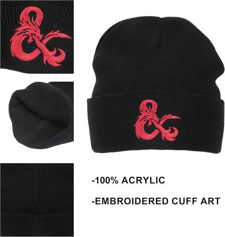 Dungeons & Dragons Ampersand Logo Embroidery Black Acrylic Knit Cuff Beanie in Saudi Arabia