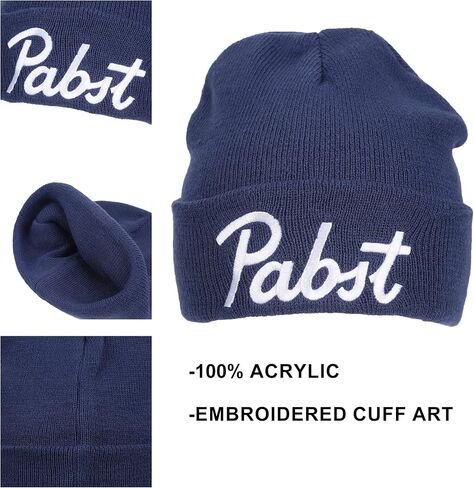 Bioworld Pabst Script Logo Embroidery Acrylic Knit Standard Cuff Beanie in Saudi Arabia