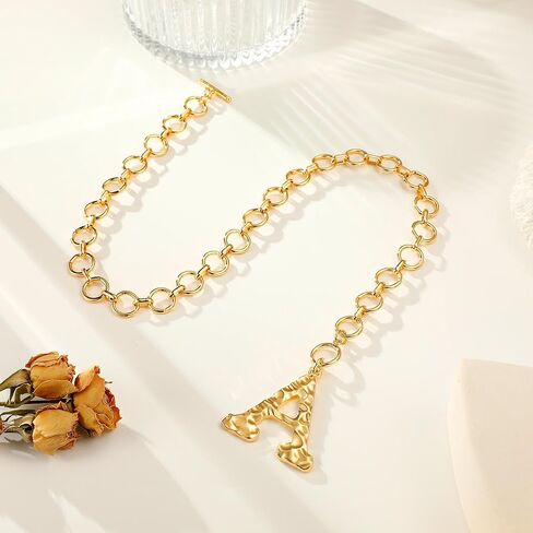 Chunky 14K Gold Plated Initial Necklace for Women Teens Non Tarnish Charm Letter Necklace 14K Gold Plated Personalized Christmas Gifts for Her Letter Pendant Jewelry in Kuwait