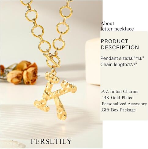 Chunky 14K Gold Plated Initial Necklace for Women Teens Non Tarnish Charm Letter Necklace 14K Gold Plated Personalized Christmas Gifts for Her Letter Pendant Jewelry in Kuwait