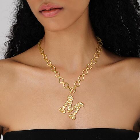 Chunky 14K Gold Plated Initial Necklace for Women Teens Non Tarnish Charm Letter Necklace 14K Gold Plated Personalized Christmas Gifts for Her Letter Pendant Jewelry in Kuwait