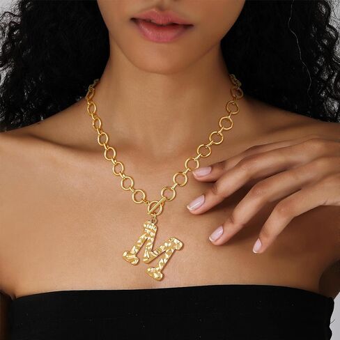 Chunky 14K Gold Plated Initial Necklace for Women Teens Non Tarnish Charm Letter Necklace 14K Gold Plated Personalized Christmas Gifts for Her Letter Pendant Jewelry in Kuwait