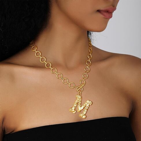 Chunky 14K Gold Plated Initial Necklace for Women Teens Non Tarnish Charm Letter Necklace 14K Gold Plated Personalized Christmas Gifts for Her Letter Pendant Jewelry in Kuwait