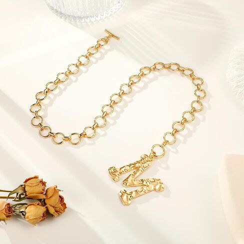 Chunky 14K Gold Plated Initial Necklace for Women Teens Non Tarnish Charm Letter Necklace 14K Gold Plated Personalized Christmas Gifts for Her Letter Pendant Jewelry in Kuwait