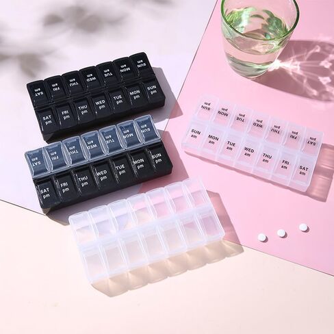 Portable Weekly Pill Box - Food Grade PP Material, Sealed Moisture-Proof, AM/PM Compartments, Travel Medicine Storage Box in Saudi Arabia