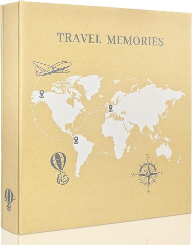 Travel Photo Album 4x6 Photos,5 Pictures Per Page 300 Capacity Vacation Memory Book with World Map Cover–Excellent Kraft Album for Family Adventure Trips Gifts in Kuwait