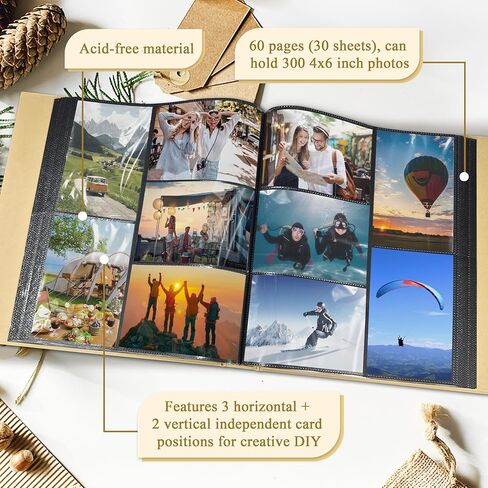 Travel Photo Album 4x6 Photos,5 Pictures Per Page 300 Capacity Vacation Memory Book with World Map Cover–Excellent Kraft Album for Family Adventure Trips Gifts in Kuwait