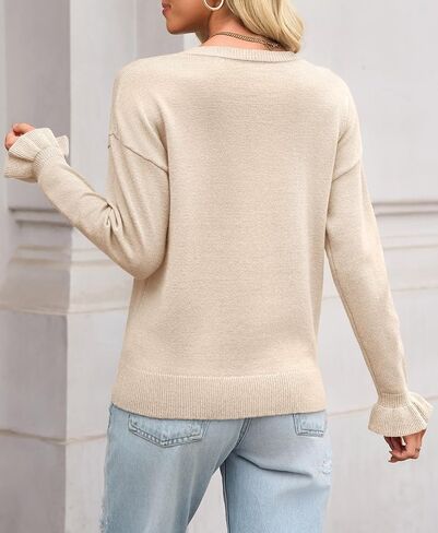 Saodimallsu Womens Fall Crew Neck Sweaters Ruffle Long Sleeve Lightweight Soft Knit Casual Pullover Top in Saudi Arabia