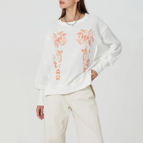 Crewneck جرافيك البلوز Y2k المرأة في سن المراهقة فتاة طويلة الأكمام المتضخم لطيف الشاطئ سترة فضفاضة Vintage البلوز الأعلى in Saudi Arabia