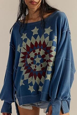 Crewneck جرافيك البلوز Y2k المرأة في سن المراهقة فتاة طويلة الأكمام المتضخم لطيف الشاطئ سترة فضفاضة Vintage البلوز الأعلى in Kuwait
