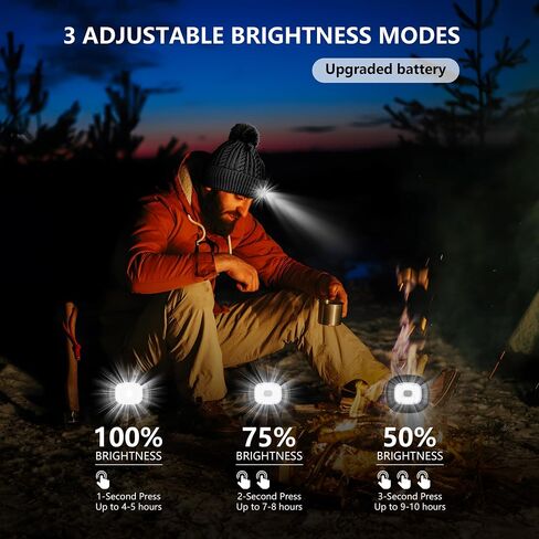 LED Beanie with Light, Hands Free Headlamp Light Up Winter Hat, Warm Lined Cable Knit Unisex Beanie Hat with Pom for for Men and Women, Ideal for Wife Mother's Birthdays/Christmas-Black in Saudi Arabia