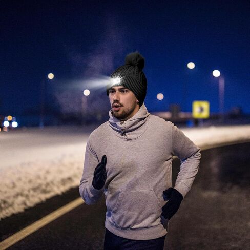 LED Beanie with Light, Hands Free Headlamp Light Up Winter Hat, Warm Lined Cable Knit Unisex Beanie Hat with Pom for for Men and Women, Ideal for Wife Mother's Birthdays/Christmas-Black in Saudi Arabia