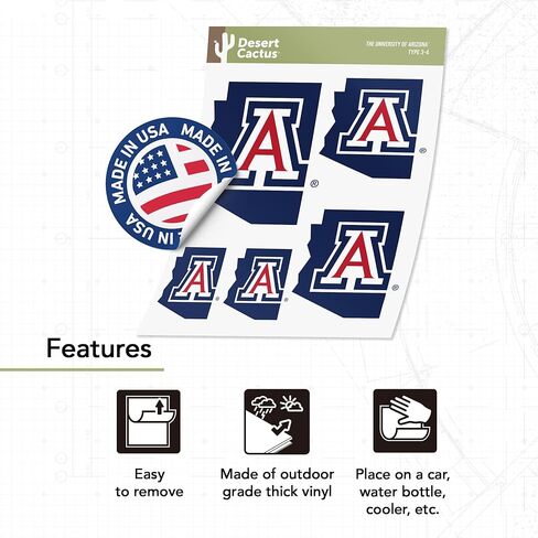 ملصق جامعة أريزونا لصبار الصحراء UA Wildcats ملصقات شارات الفينيل زجاجة مياه للكمبيوتر المحمول سجل قصاصات السيارة T3 (النوع 3-1) in Kuwait
