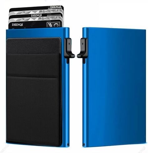 Slim Aluminum Card Holder – RFID Blocking Metal Wallet with Elastic Band, Minimalist Front Pocket Men’s Wallet, Holds Credit Cards, Bills & ID, Lightweight and Durable (Blue) in Saudi Arabia