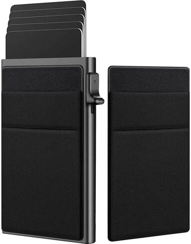 Slim Aluminum Card Holder – RFID Blocking Metal Wallet with Elastic Band, Minimalist Front Pocket Men’s Wallet, Holds Credit Cards, Bills & ID, Lightweight and Durable (Blue) in Saudi Arabia