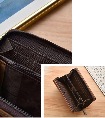 Men's Leather Zip Around Wallet - Long Bifold Multi-Card Holder with Zipper Closure & RFID Protection (Dark Brown) in Saudi Arabia