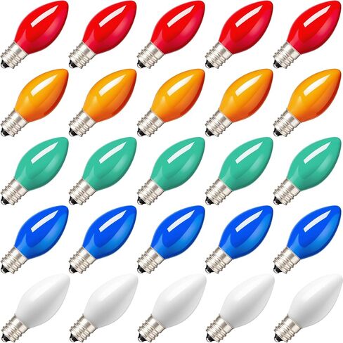 Joiedomi 25 Pack C7 Bulb, Replacement Light Bulbs for Christmas Outdoor, Indoor, Lawn, Tree, Panel Decor, E12 Candelabra Base, Longer Life 120 Volt, 6W in Kuwait