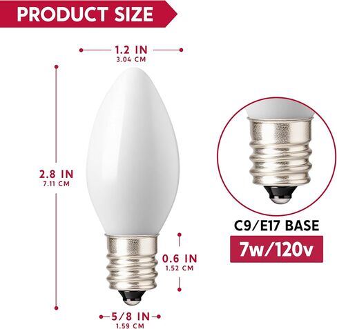 Joiedomi 25 Pack C7 Bulb, Replacement Light Bulbs for Christmas Outdoor, Indoor, Lawn, Tree, Panel Decor, E12 Candelabra Base, Longer Life 120 Volt, 6W in Kuwait