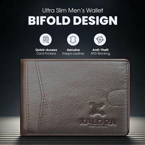 XALORA Mens Wallet Genuine Nappa Leather Wallet Stylish Slim Bifold RFID Blocking – 2 ID Windows | 11 Card Holder | Cash Pocket & Gift Box - Brown in Saudi Arabia