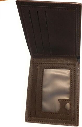Men’s Slim PU Leather Bi-Fold Wallet – Dark Brown, Durable Stylish Design with Multi Card Slots & Clear ID Window – Minimalist Front or Back Pocket Wallet, Gift for Men in Saudi Arabia