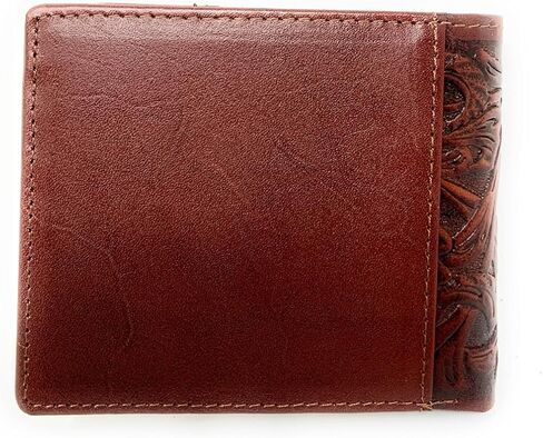 Western Men's Cowboy Leather Floral Tooled Laser Cut Mexican 50 Pesos Short Wallet in 5 colors (Brown/Tan) in Saudi Arabia
