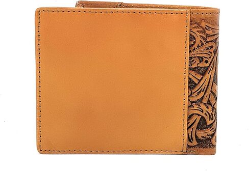 Western Men's Cowboy Leather Floral Tooled Laser Cut Mexican 50 Pesos Short Wallet in 5 colors (Brown/Tan) in Saudi Arabia
