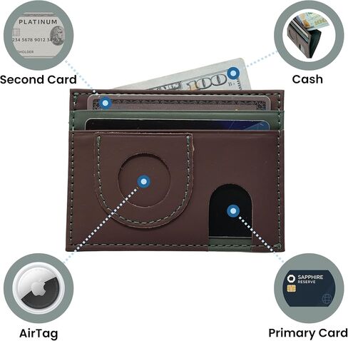 Havee Pico Genuine Top Grain Cowhide Leather Card Wallet with AirTag Slot and RFID Blocking Protection - Brown in Saudi Arabia
