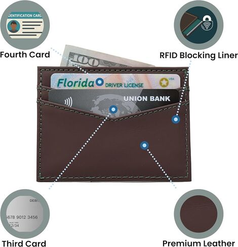 Havee Pico Genuine Top Grain Cowhide Leather Card Wallet with AirTag Slot and RFID Blocking Protection - Brown in Saudi Arabia