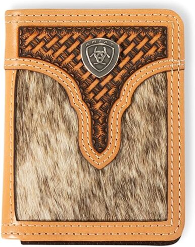 ARIAT Bifold Flip Calf Hair Basketweave Wallet, Natural in Saudi Arabia
