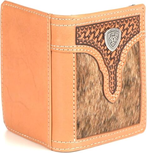 ARIAT Bifold Flip Calf Hair Basketweave Wallet, Natural in Saudi Arabia