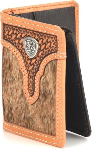 ARIAT Bifold Flip Calf Hair Basketweave Wallet, Natural in Saudi Arabia