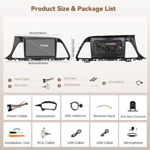 Hikity 9 "Android Car Radio Touchscreen Car Stereo لـ Hyundai Sonata 2015 2016 2017 مع Carplay اللاسلكي Android Auto 2+64G Link GPS WiFi Bluetooth SWC Cam FM MIC in Saudi Arabia
