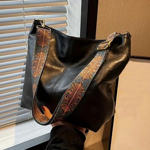 Oversize Pu Leather Tote Women Weekender Bag Shopper bag Travel Purse, Crossbody Bag Capacity Shoulder Bags-Black in Saudi Arabia