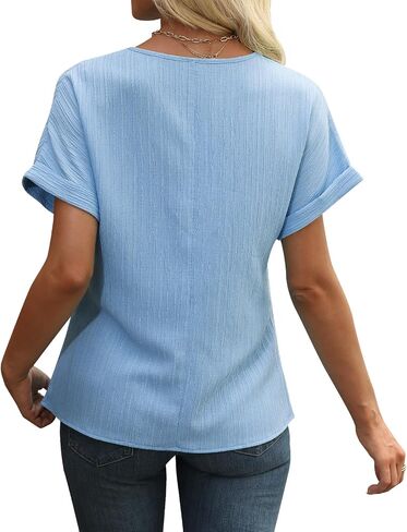 Womens Summer Tops Trendy 2025 Short Sleeve Shirts V Neck Blouse Textured Beach Vacation Clothes in Saudi Arabia