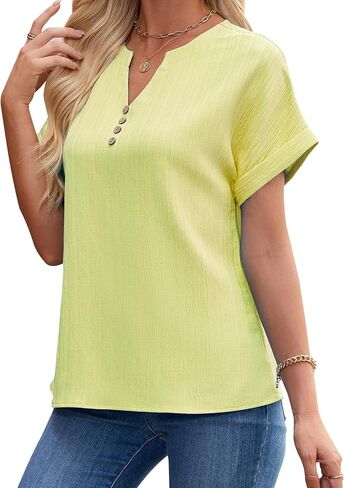 Womens Summer Tops Trendy 2025 Short Sleeve Shirts V Neck Blouse Textured Beach Vacation Clothes in Saudi Arabia